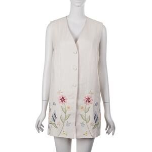 NWT DIANE VON FURSTENBERG Vintage Vest Top S Beige Embroidered Flowers Button Up